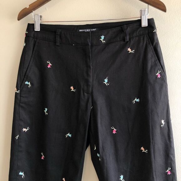 Briggs New York Floral Embroidered Crop Capri Dress Pants Bottoms Black - Picture 3 of 13